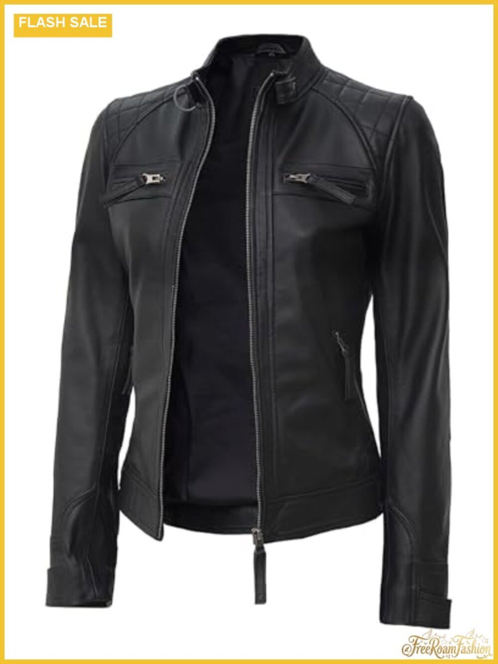 Women's Genuine Lambskin Leather Cafe Racer Jacket Quilted Biker